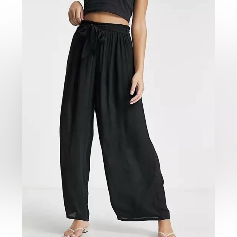 ASOS DESIGN-Tie Waist Palazzo Beach Pants-Women’s Size: US 0-Color: Black-NEW!!
